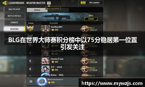 BLG在世界大师赛积分榜中以75分稳居第一位置引发关注